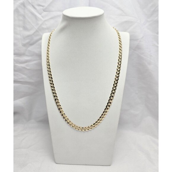 Unique 10K Karat Solid Yellow Gold Flat Curb Link Chain Necklace - 22.50" Length - Picture 4 of 15